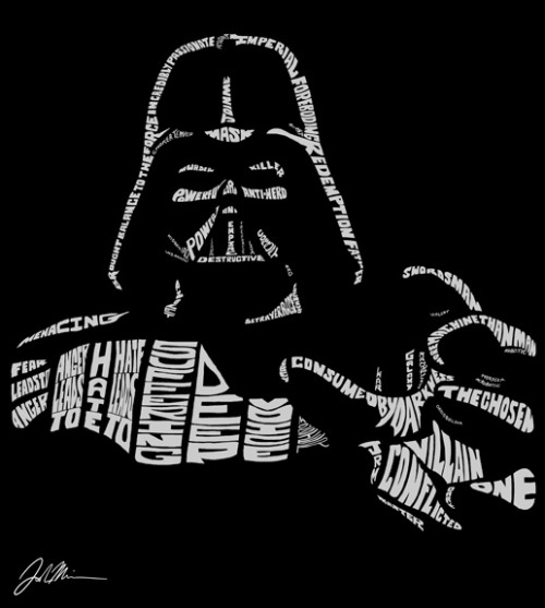 “A Wordy Warlord”Darth Vader as a calligram by Josh Mirman.