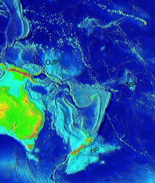 The giant plateauIf you look at this bathymetric image showing the depth of the seafloor in the West