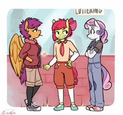 ultimareuniverse:  Our intrepid trio of lovable losers ready to rock the city to its very core. We have Plume, the groups Flying but don’t ask her to fly she doesn’t feel like it Extraordinaire. Marble, the stern, cautious one who seeks for the more