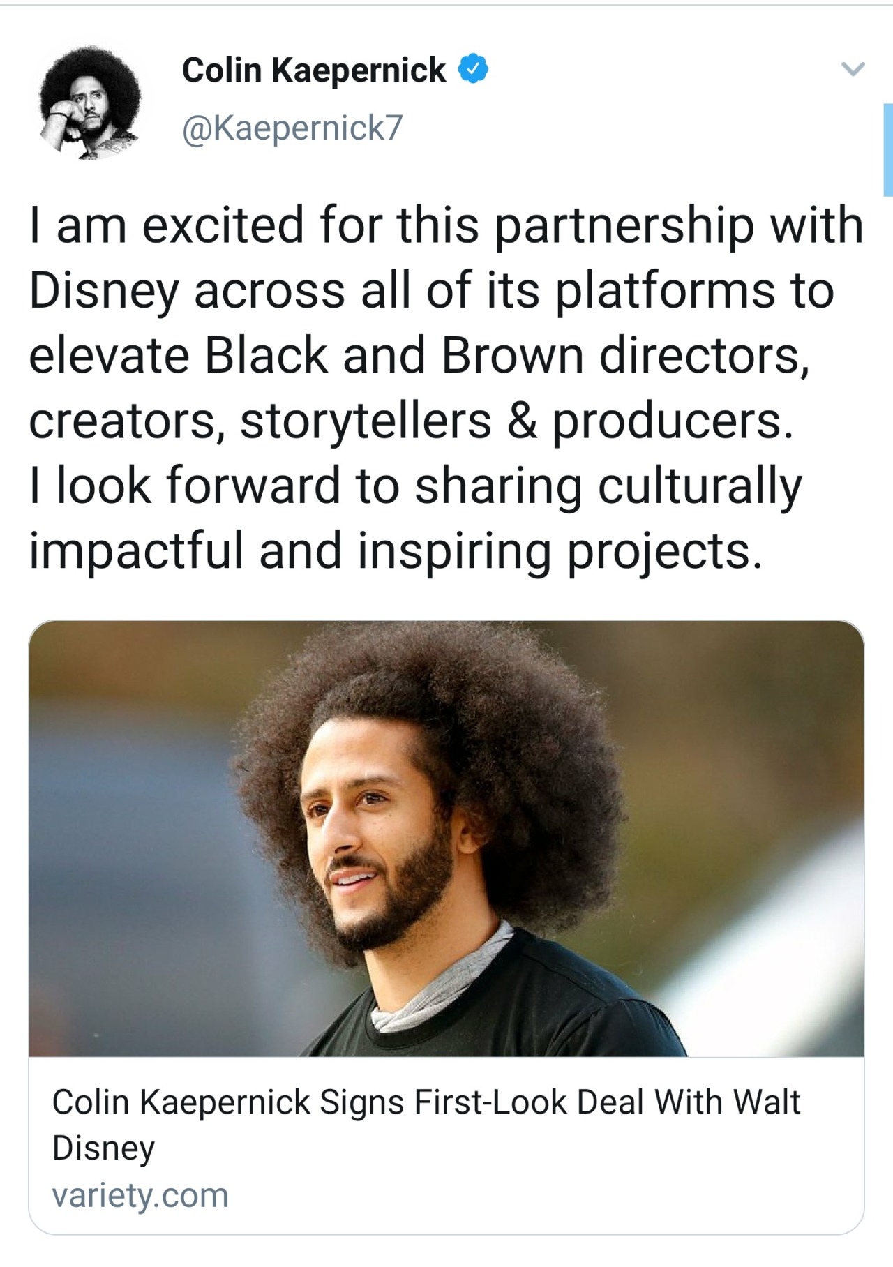 takingbackourculture:Kaepernick partners with Disney to give us a platform!