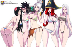 kyoffie:  5 girls of “Saturday’s draw”-Ireliass-Vayne-Riven-Miss Fortune-SyndraThanks to my subscribers in Picarto.  *You can  buy my works here http://lollatino.net/shop/