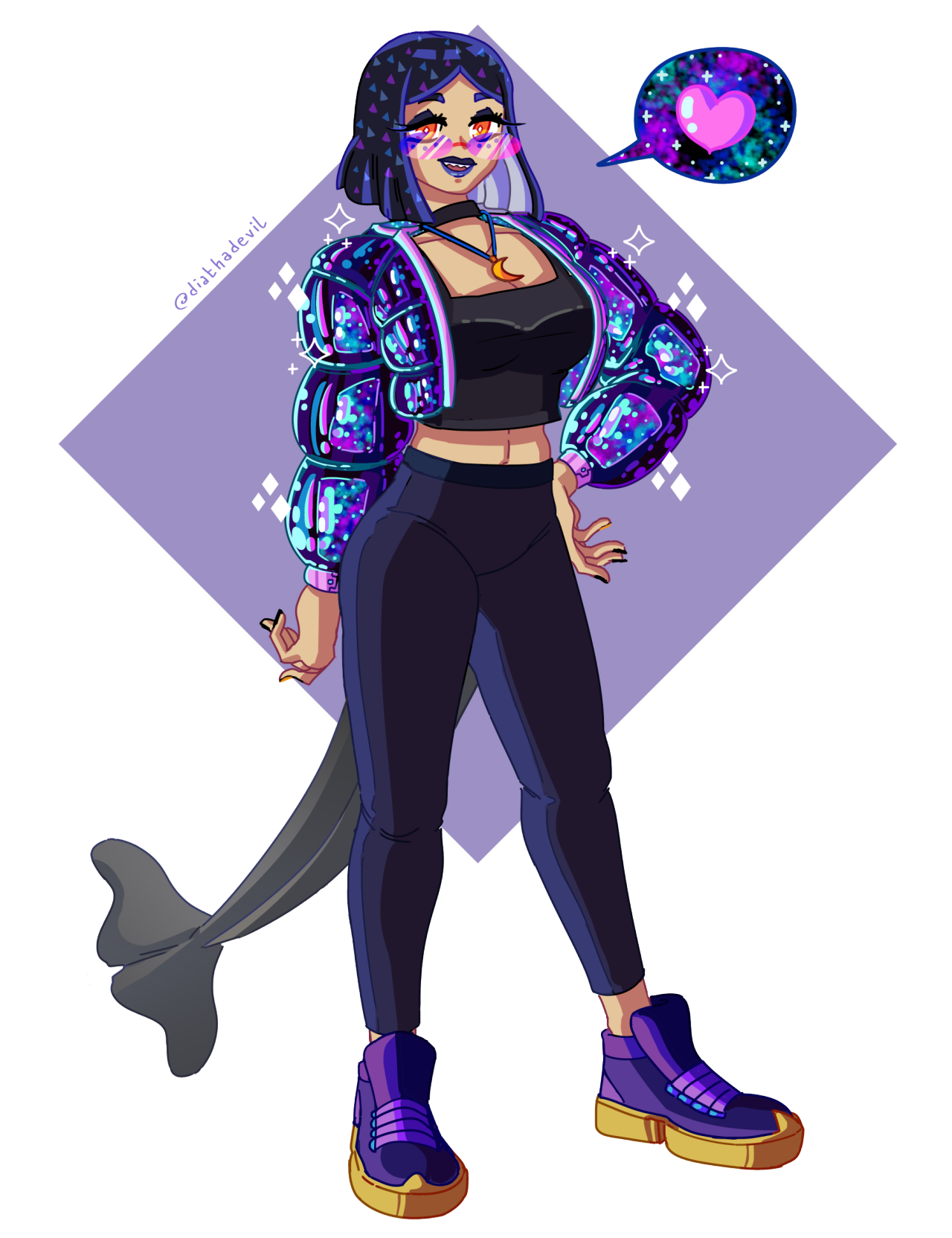 Made fan art of my friend TidalLuna and her Vtuber model on Twitch. 🌌🐬💜  I gave her a sick space jacket to wear hehe