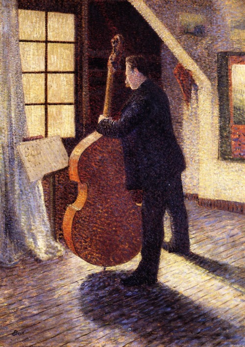 Bass Player Practicing   -  Louis Hayet , 1889French  1864-1940Oil on canvas, 82 x 61 cm.