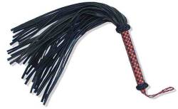 lonelydominant:  #2 - Flogger. These come in every size and color imaginable. Typically the lashes are soft suede or leather, allowing the spanker to use the flogger to either inflict pain by swatting or pleasure by dragging the soft lashes across the