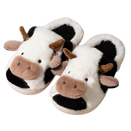 transparent image of fuzzy slippers that look like cows