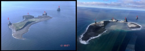 Before and AfterIn the latter part of December, a small volcanic island off the coast of Alaska sudd