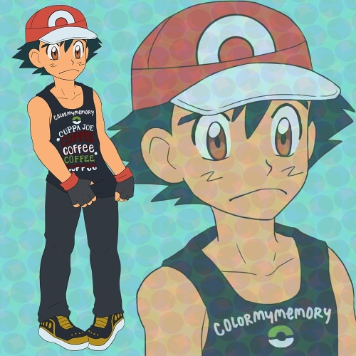 colormymemory:  Art Commission digitally drawn fan art for a user on deviantART feat. Ash Ketchum from Pallet Town / Pokemon. (Apparel design reference provided by commissioning user.) Drawn to resemble the current Pokemon anime style. 