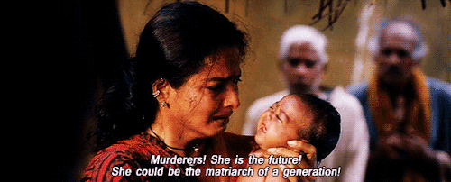 hijabihybrid: trishathebrown:  tokomon:  The baby girl that was born just a few hours ago… her father wants to drown her in milk because he didn’t receive a male heir! Rekha as Ramdulaari // Lajja (2001)  This is why it angers me when people reduce