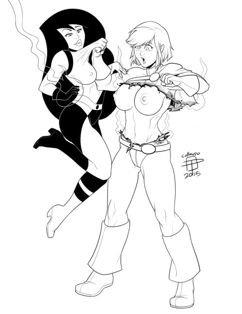 pinupsushi:  Mature commission for awr74 of Shego getting captured by Power Girl but still getting one last blast in.   < |D’‘‘‘