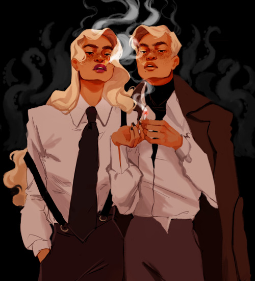 horreurscopes: private investigator twins have no dark secrets whatsoever (commission me!)