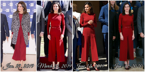 felipeandletizia: Queen Letizia recycling a red ensemble by Hugo Boss  January 29, 2019: Regular mee