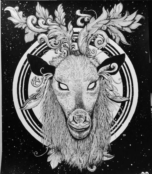 one step left on this cosmic goat. #art #penandink #blackandwhite #goat #occult #cosmic #acanthus