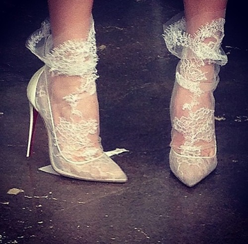 Obsessing over these lace socks from Marchesa’s Spring 2015 bridal show #lace #socks #shoes