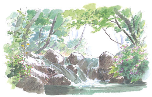 artbooksnat: Watercolored nature backgrounds from the Studio Ghibli film The Tale of Princess Kaguya