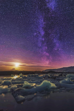 sitoutside:  Milky way, Moon and Glacierlagoon by Matthias Widmer  