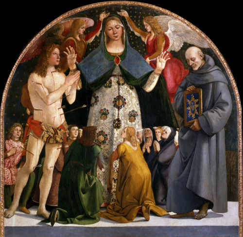 Luca Signorelli, Madonna of Mercy and Saints Sebastian and Bernardino da Siena, c.1490