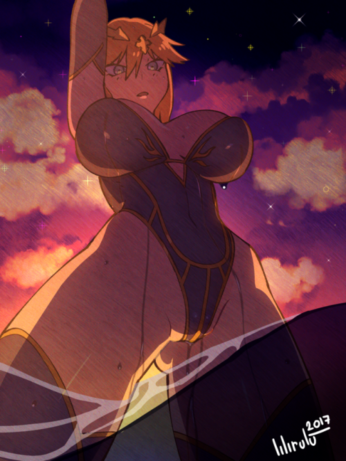 lilirulu: I really like how this turned about. Apparently Latoria did too because I got her from the guaranteed 5* gatcha after drawing this…maybe I should have drawn a sexy sunset picture for Merlin too.  Made with Manga Studio 5 Pro | My Commissions