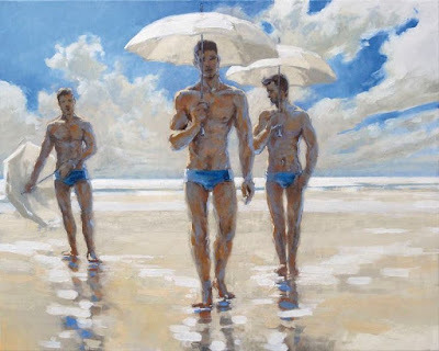 enchantemoimerlin:   Robert C. Rore     “Three Men on the Beach”   