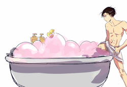 sassyereri:  Bath time with Eren and Levi!  So cute