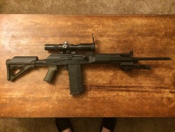 rtf-j:  My Molot VEPR .308. For long range Kebab Removal.  Has a POSP 6x42 scope. SGM handguard/magazines. Tromix charging handle knob. Magpul grip/stock. Harris bipod. And a Surefire I upgraded with an LED bulb.  Still need to get around to getting a