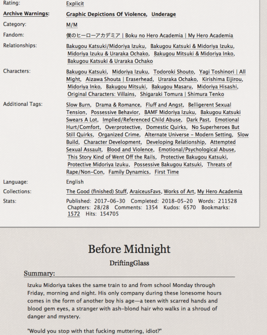 Screenshot of AO3 fic before midnight