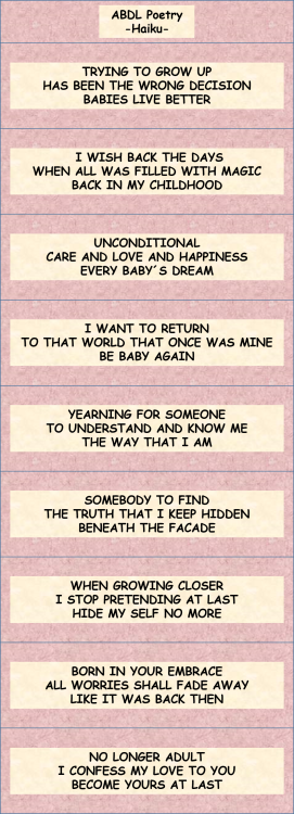 ABDL Poetry - Vol. 1: HaikusA second set of Haikus that I created to experiment with some other mean