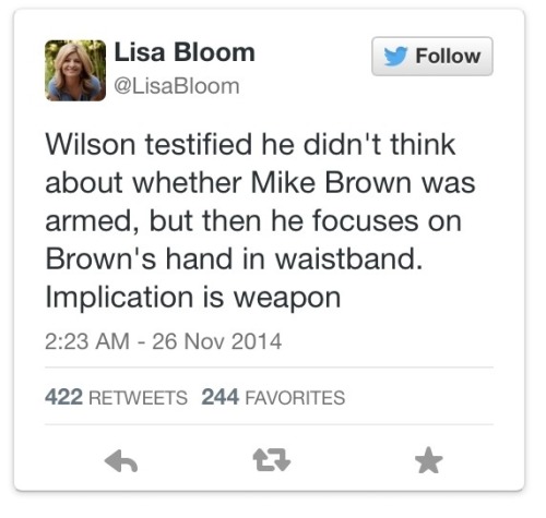 t-ii:Civil rights attorney/MSNBC legal analyst Lisa Bloom points out that Darren Wilson’s cross-exam