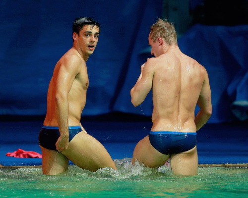 tomrdaleys:  Jack Laugher and Chris Mears of Great Britain react after their final jump in the Men’s Diving Synchronised 3m Springboard Final on Day 5 of the Rio 2016 Olympic Games at Maria Lenk Aquatics Centre on August 10, 2016 in Rio de Janeiro,