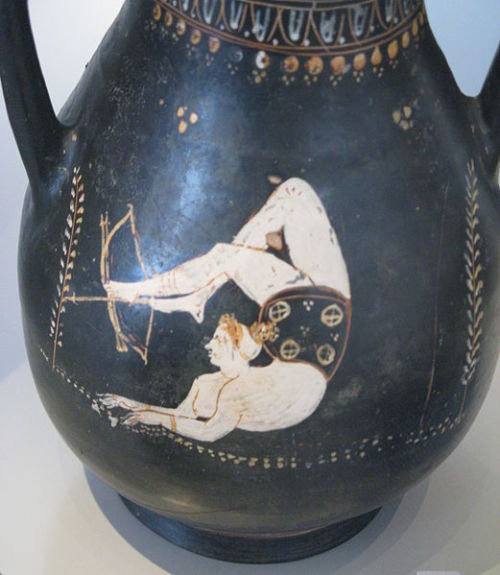 An acrobat performs archery tricks with her feet on this Italian vase from the 300s BCE. Acrobatics 