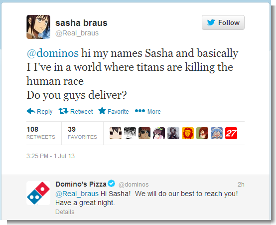 setosnicegirl:  So this happened. I guess Domino’s does deliver everywhere. Even
