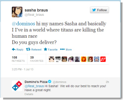 Setosnicegirl:  So This Happened. I Guess Domino’s Does Deliver Everywhere. Even