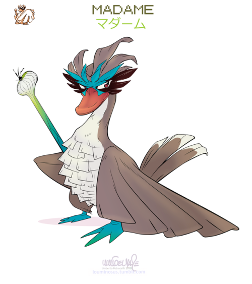 My new favourite Masked Hero, Madame! aka  マダーム. Farfetch’D’s scrapped evolution from  Pokémon Gold 