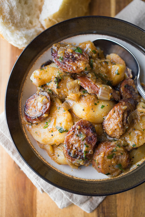 Saucy Hungarian Red Potato Goulash with Smoked Sausage and Savory Caramelized Onions … {recip