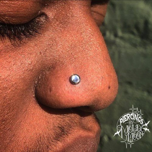 Go big or go home!  Fresh nostril piercing with a big ol cz by @mollymaemoon  . . . #piercingsbymoll