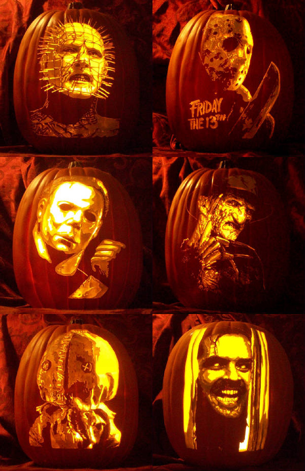 horroroftruant:
“ Insane Horror Movie Jack-o’-lanterns by The Pumpkin Geek
“ Custom carvings on Craft Pumpkins that last FOREVER! Capture your favorite Movie Hero/Villain, Sports Legend, Musician, Actor/Actress, or Child’s portrait on a unique,...