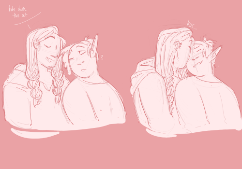 goofybastardzone: date night 🤠 [id: two drawings of taako and kravitz done in shades of red.  in the first image sitting on a couch together.  taako appears to be mid conversation as kravitz laughs beside him.  in the second image kravitz says “babe