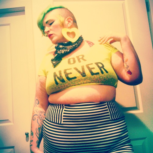 chubby-bunnies:  Genderfluid feral creature… On my way to a Local queer open mic last night.   