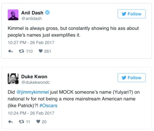 the-movemnt:  People are calling out Jimmy Kimmel for making fun of non-white names at the Oscars follow @the-movemnt 