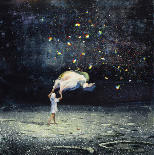 archatlas:  The Art of Eric Roux-Fontaine   French artist Eric Roux-Fontaine‘s whimsical paintings explore the enchanted worlds we tend to encounter only in our dreams. His images are layered with delicate, detailed brushwork and an abundant use of