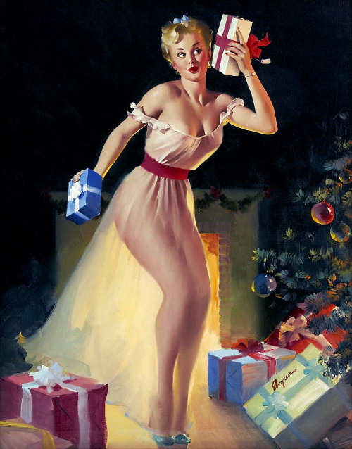 A Christmas Eve (Waiting For Santa) / illustration by Gil Elvgren, 1954.