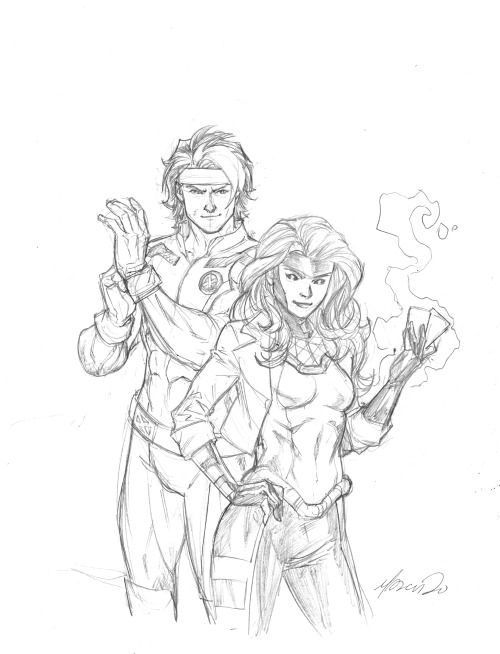 marcusto:  more sketching today. Wanted to draw some Gambit and Rogue for a while. Though thought it would be fun to mix it up a bit. -To 