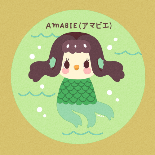  #JLMyōkaioftheday : Amabie, or the Japanese legendary mermaid.  It has long flowing hair, a mouth t