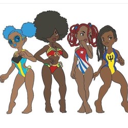2frochicks:  Art by @caribbean_justice | 🇧🇧 🇬🇾 🇨🇺 🇧🇸 —————————————————— #2frochicks  #instadaily #afrocaribbean #blackart #illustration #afroindian #afrolatinx #afroafrican #photoshop #caribbeanqueens