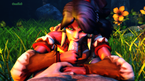 deadboltreturns:  Nidalee gets a little wild when she’s excited about getting some man meat. Sometimes she has to be reminded to watch her teeth. Note: So @mrsafety lucks out. He only asked for Nidalee to jerk off a cock with her mouth open ready to