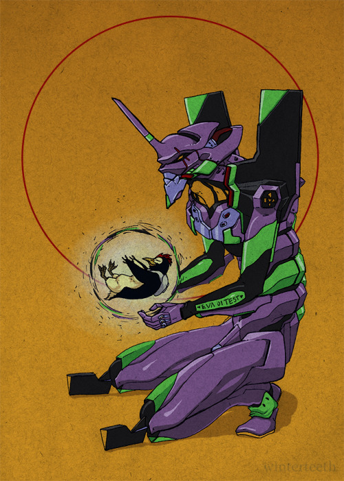 thelastbuffalo:  Canti+Unit 01+-Two fun fan arts I’ve been meaning to work on for a long time. They’re both ink on paper with digital color