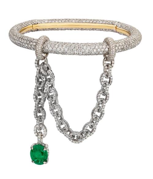 winterhill-aria:Ana Khouri Diamond and Emerald Eva Bracelet 