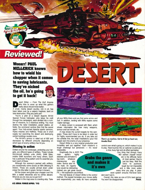 SEGA Force #4, April 92 - Review of ‘Desert Strike’ on the Mega Drive.