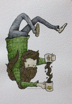 chechitout:  &ldquo;I’d share all my coffee with you&rdquo; (pen &amp; watercolor, 3.5”x5”) 