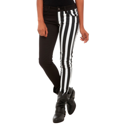 Royal Bones By Tripp Black & White Stripes Split Leg Skinny Jeans ❤ liked on Polyvore (see more 