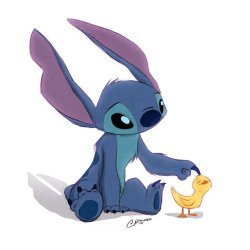 pointedfox:  Stitch scritch scratches a duckling. https://twitter.com/pointedfox/status/861283033244082176 